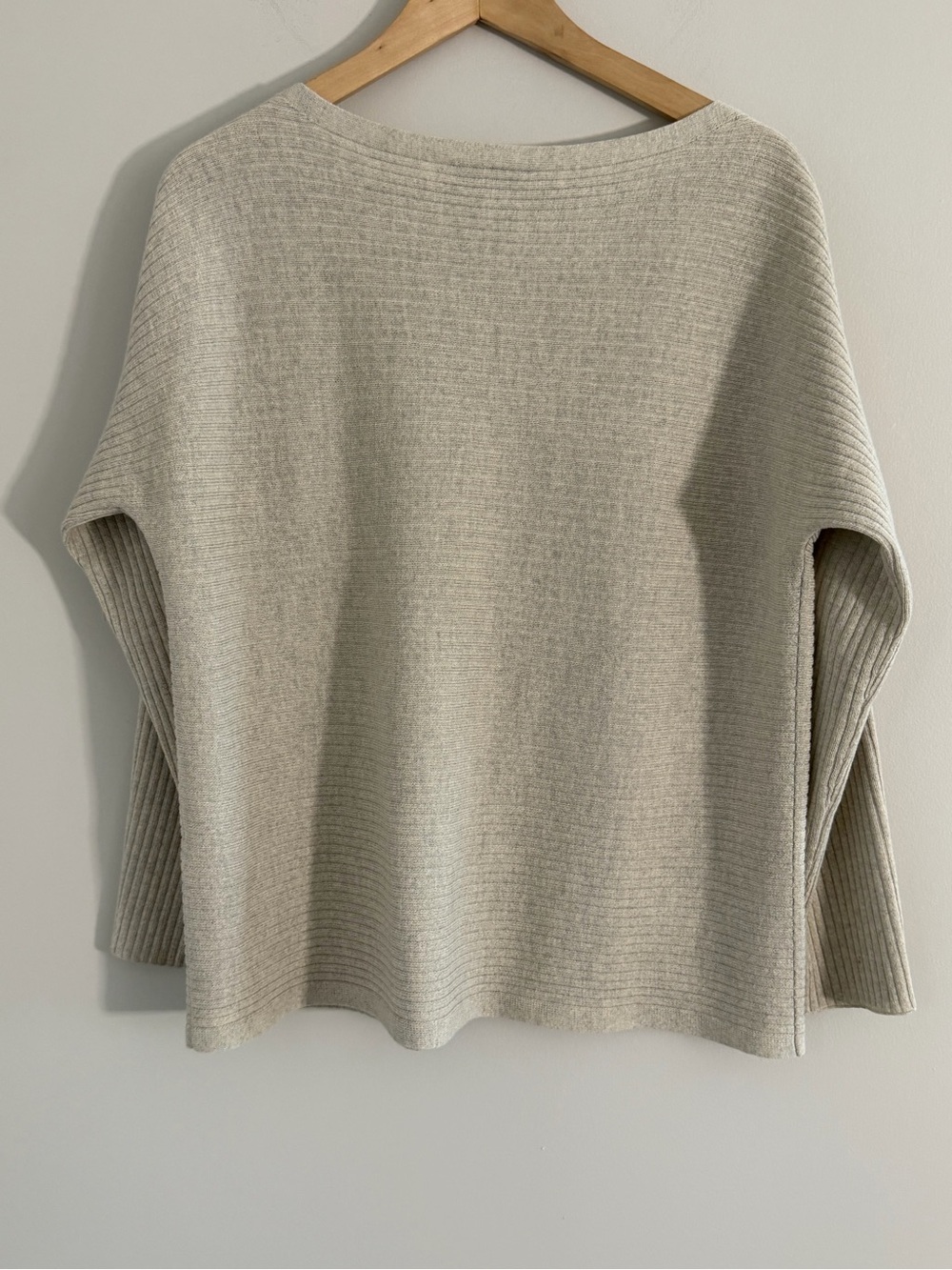 Eileen Fisher 100% Wool Seeater Womens M Beige Dolman Ribbed Pullover Minimalist - Picture 6 of 9
